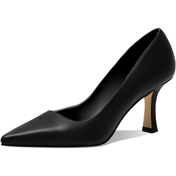 Women's Black Closed Toe High Heels Dress Pointed Toe Wedding Pump Shoes - Picture 4 of 6